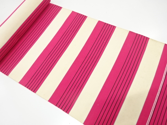 JAPANESE KIMONO / ANTIQUE BOLT FOR HASSUN OBI / SILK / TSUZURE / WOVEN STRIPE